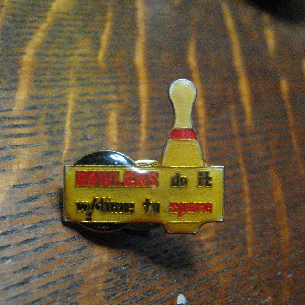 Bowlers Do It With Time To Spare Vintage Lapel Pin
